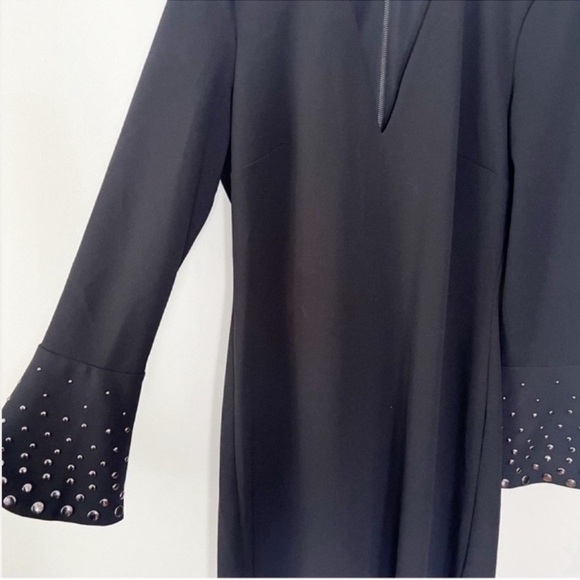 RACHEL Rachel Roy Black Deep V-Neck Embellished Bell Sleeve Dress Size 10 NEW - Picture 3 of 13